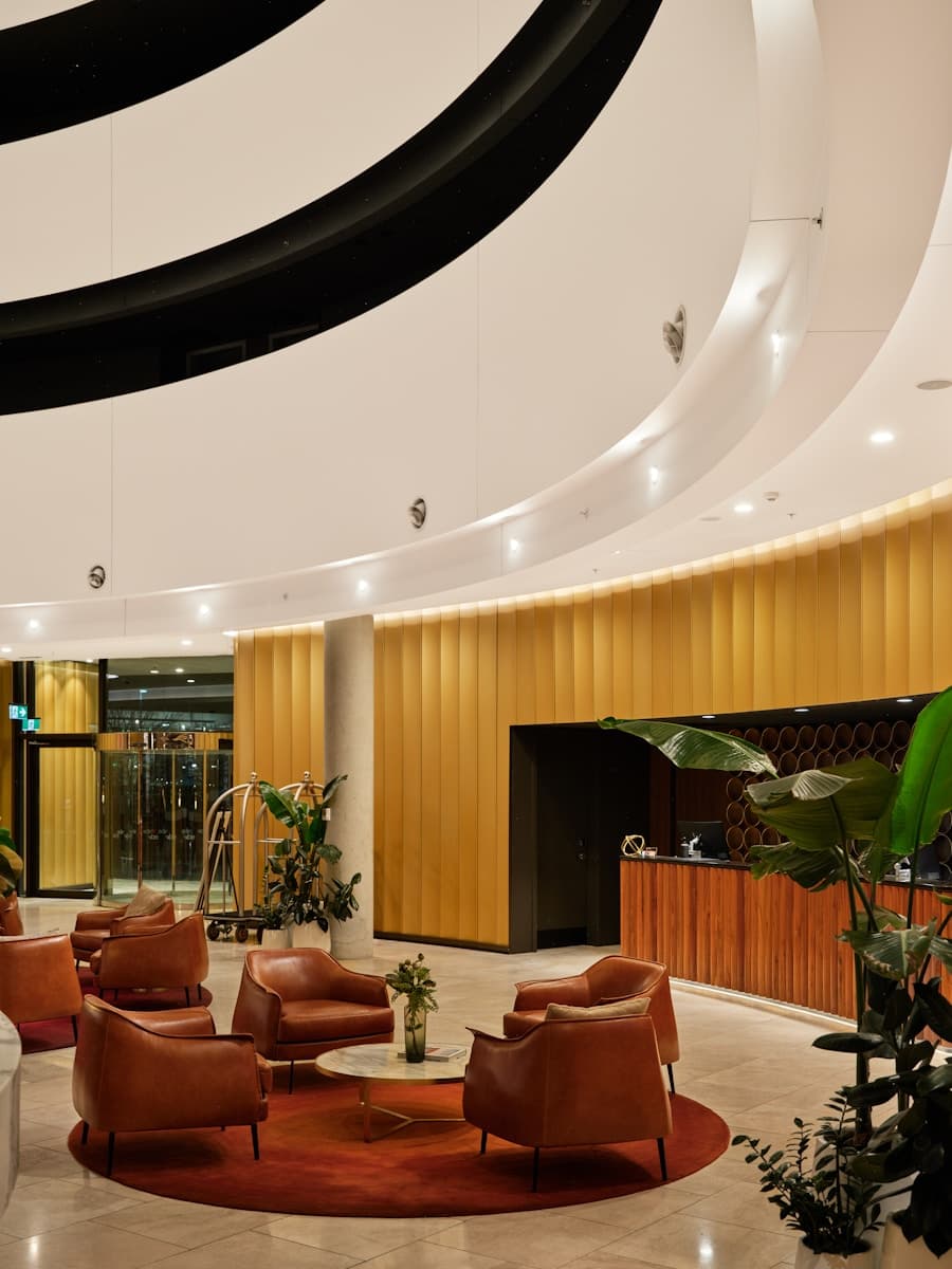 Reception desk of a modern hotel lobby